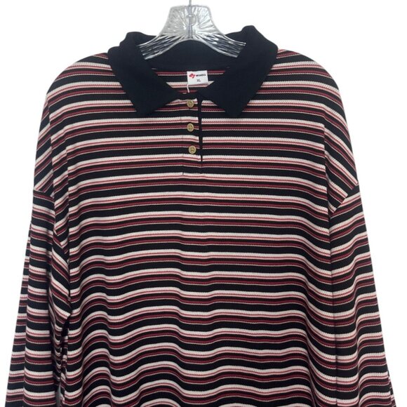 Wiholl Striped Collared Polo Shirt Womens XL Red Black New - Picture 3 of 10